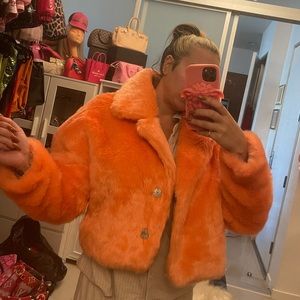 Coral faux fur coat